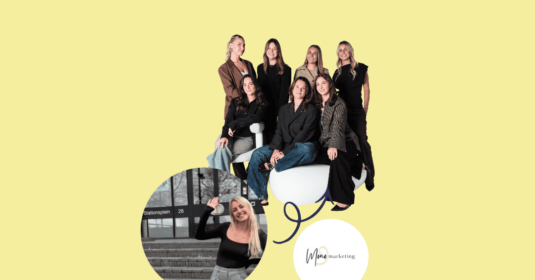 Collage van het team van Mono Marketing en een onderneemster voor het pand van StartUp Nijmegen.